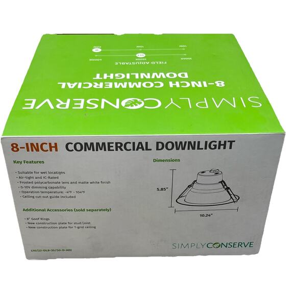 Simply Conserve 1-Light 8” LED Commercial Down Light, Adjustable. {C5}. - Picture 2 of 16